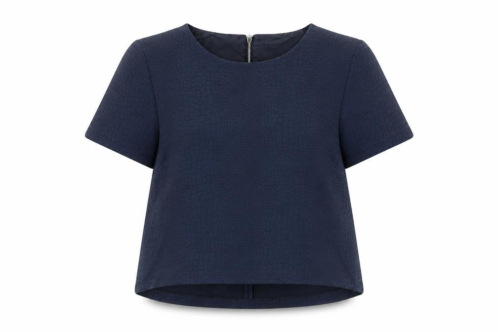 Dorothy Perkins Womens Blue Animal Print Polyester Cropped T-Shirt Size 14 Round Neck - Snake Skin Print