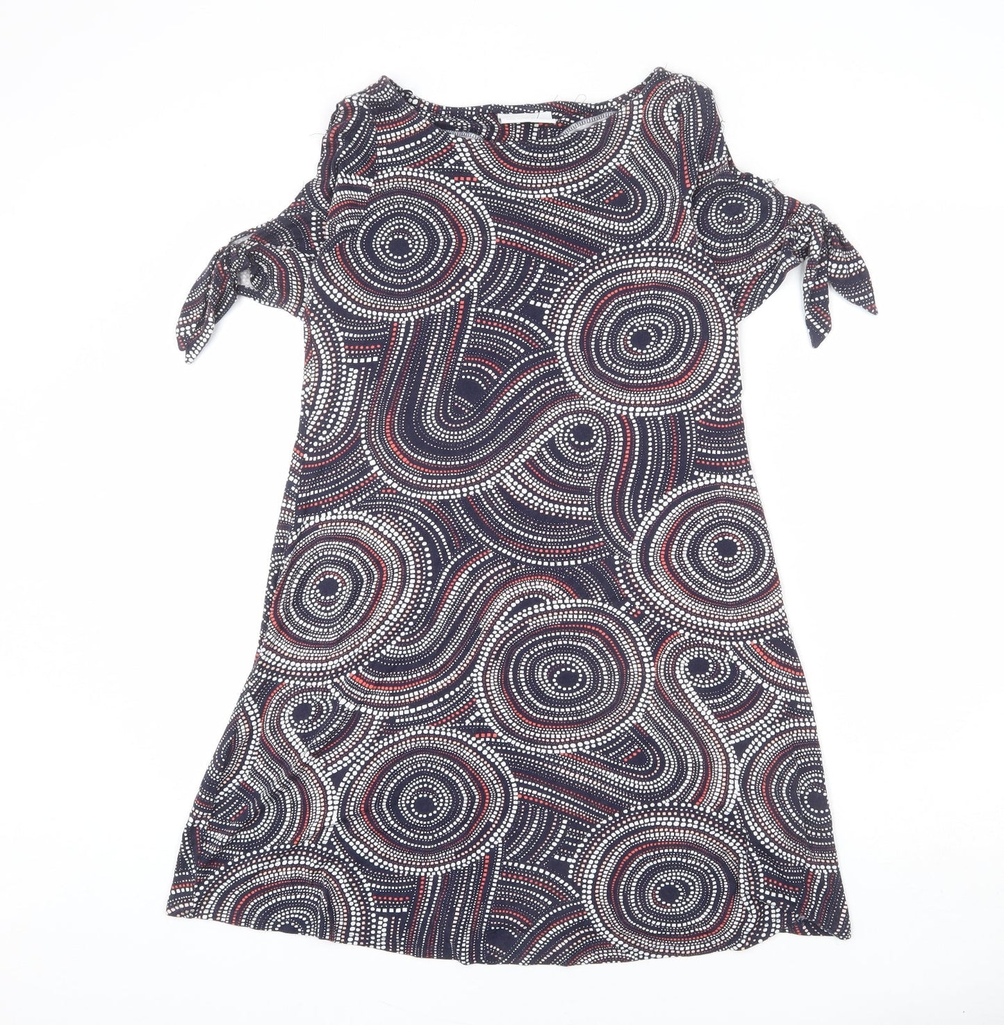 Wallis Womens Multicoloured Geometric Viscose A-Line Size 10 Boat Neck Pullover - Tie Detail