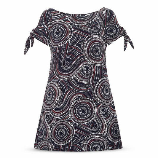 Wallis Womens Multicoloured Geometric Viscose A-Line Size 10 Boat Neck Pullover - Tie Detail