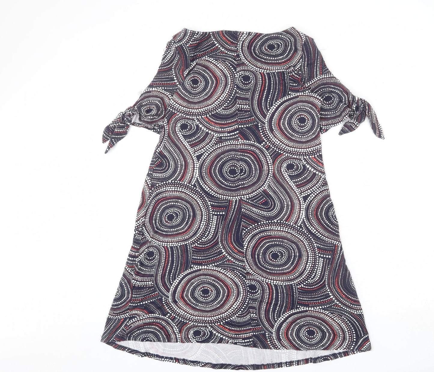 Wallis Womens Multicoloured Geometric Viscose A-Line Size 10 Boat Neck Pullover - Tie Detail
