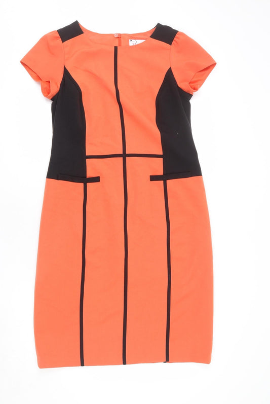 Marisota Womens Orange Polyester Sheath Size 12 Round Neck Zip