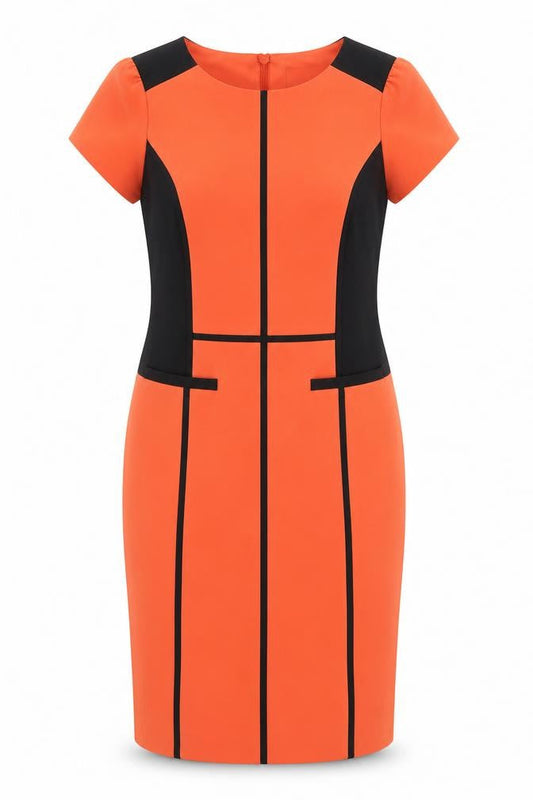 Marisota Womens Orange Polyester Sheath Size 12 Round Neck Zip