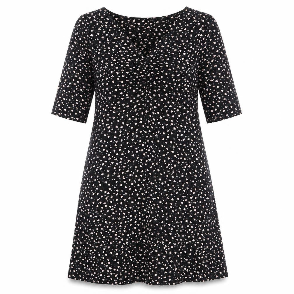 Principles Womens Black Geometric Viscose A-Line Size 14 V-Neck Pullover - Heart Print