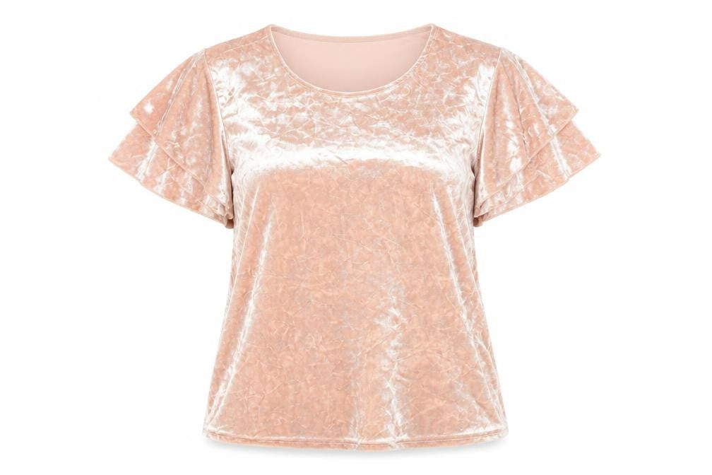 New Look Womens Pink Polyester Basic T-Shirt Size 10 Round Neck - Ruffle Sleeve