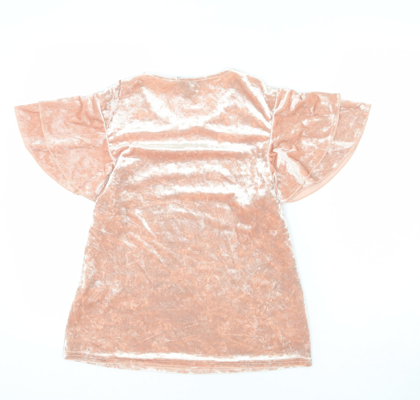 New Look Womens Pink Polyester Basic T-Shirt Size 10 Round Neck - Ruffle Sleeve