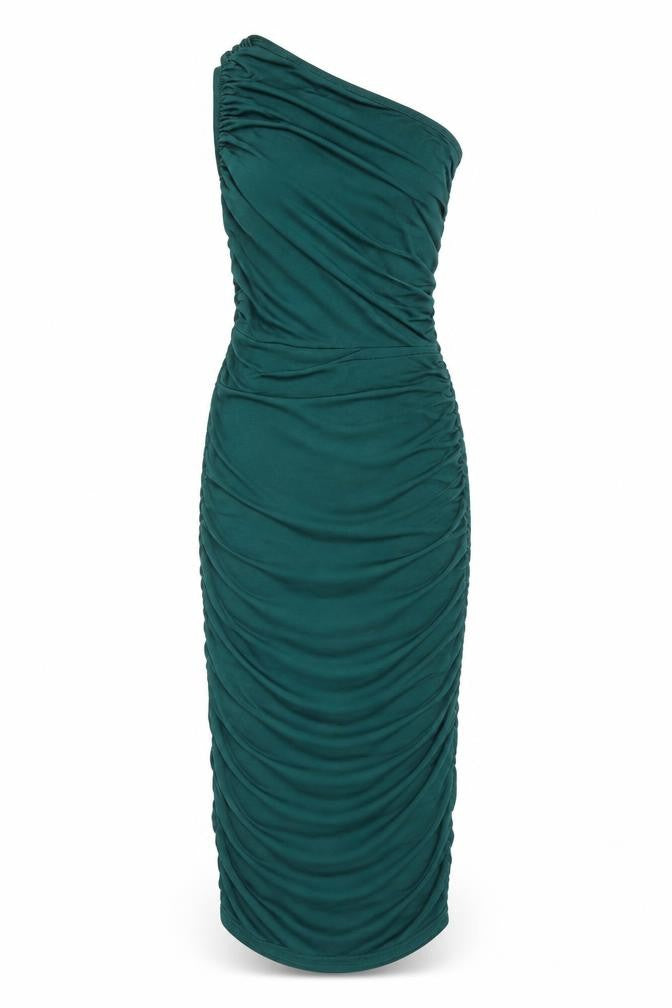 PRETTYLITTLETHING Womens Green Polyester Bodycon Size 4 One Shoulder Pullover - Ruched
