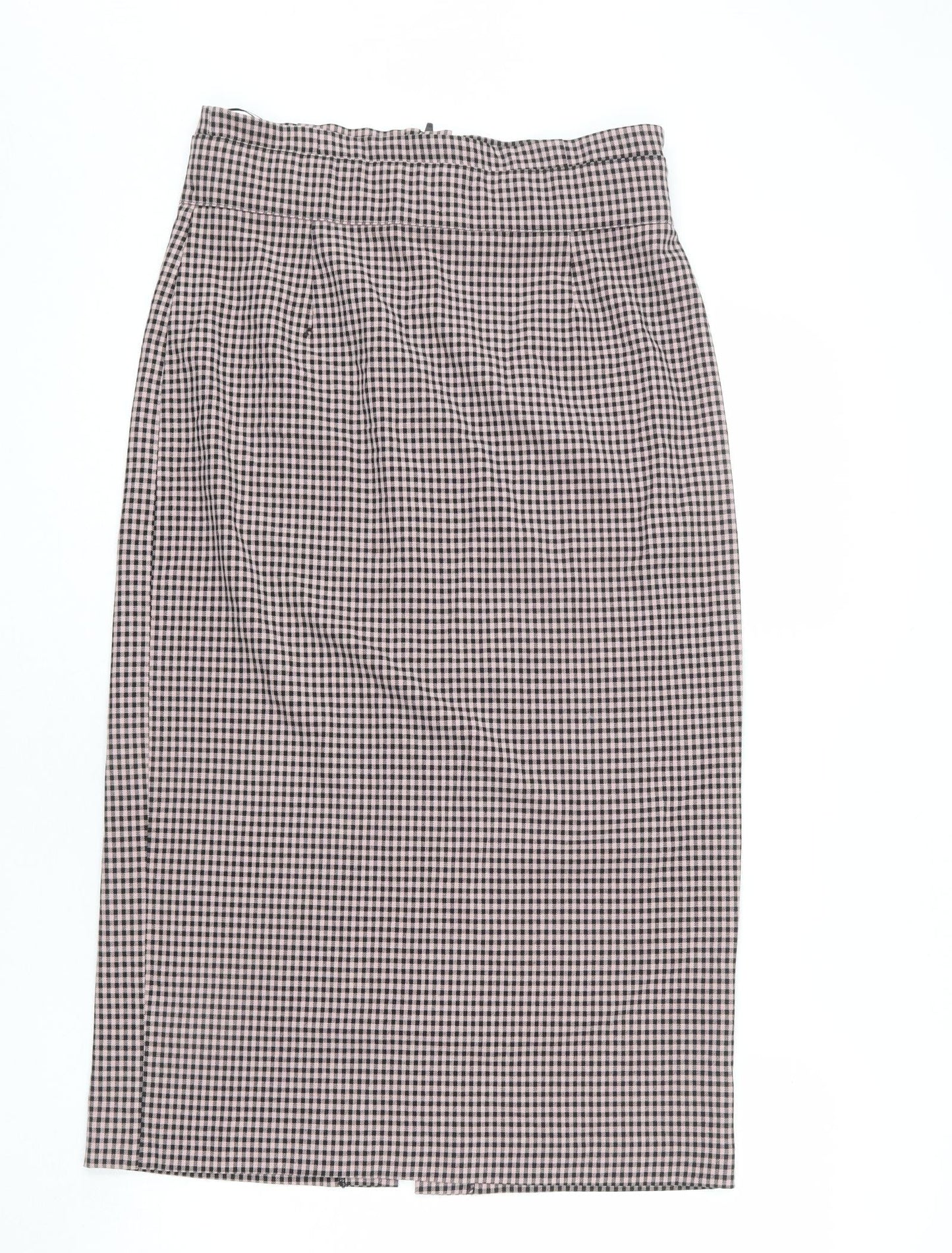 Zara Womens Pink Check Polyester Straight & Pencil Skirt Size L Zip - Slit