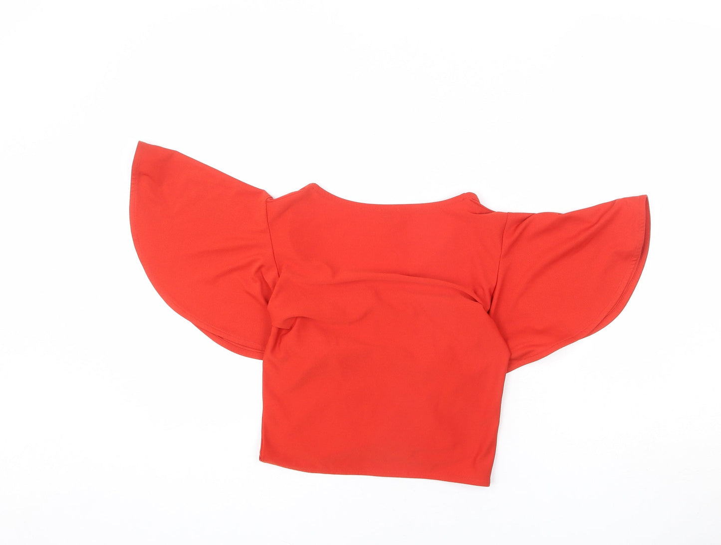 River Island Womens Red Polyester Cropped T-Shirt Size 10 V-Neck - Ruched Front, Tie Detail