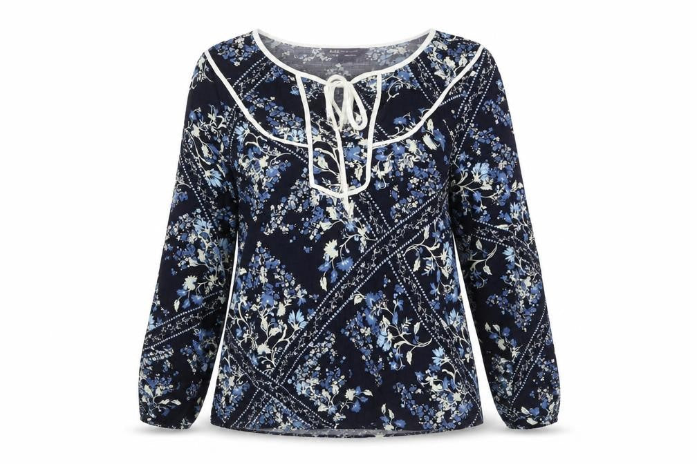 Marks & Spencer Womens Blue Floral Viscose Basic Blouse Size 10 Round Neck - Keyhole Cut Out