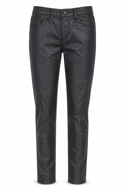 Topshop Womens Black Cotton Trousers Size 28 L30 in Regular Zip - Leather Look