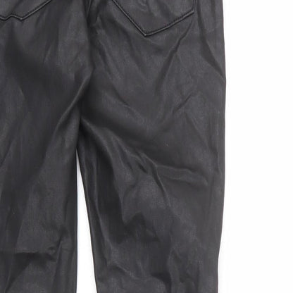 Topshop Womens Black Cotton Trousers Size 28 L30 in Regular Zip - Leather Look