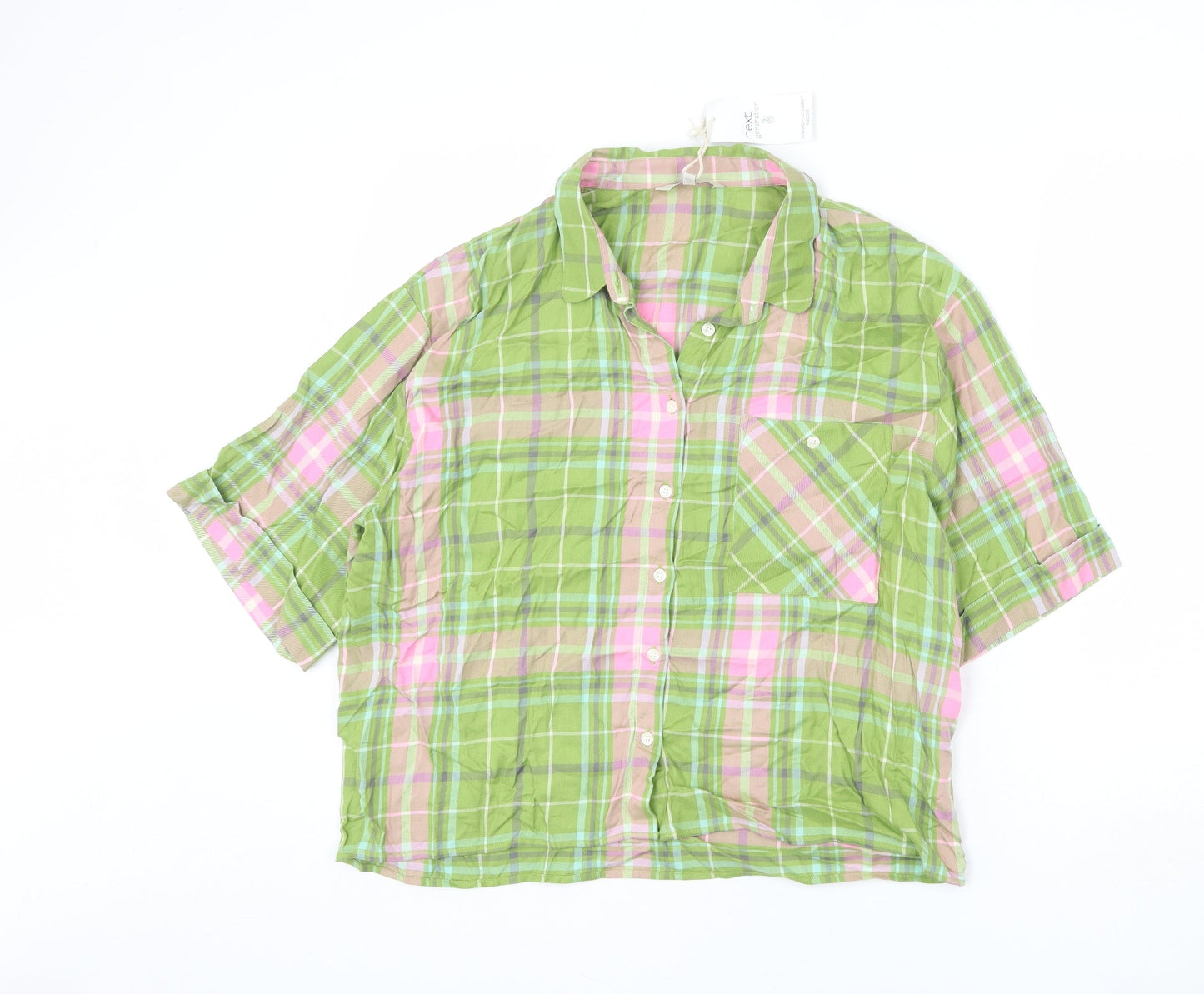 NEXT Womens Multicoloured Plaid Viscose Basic Button-Up Size 14 Collared