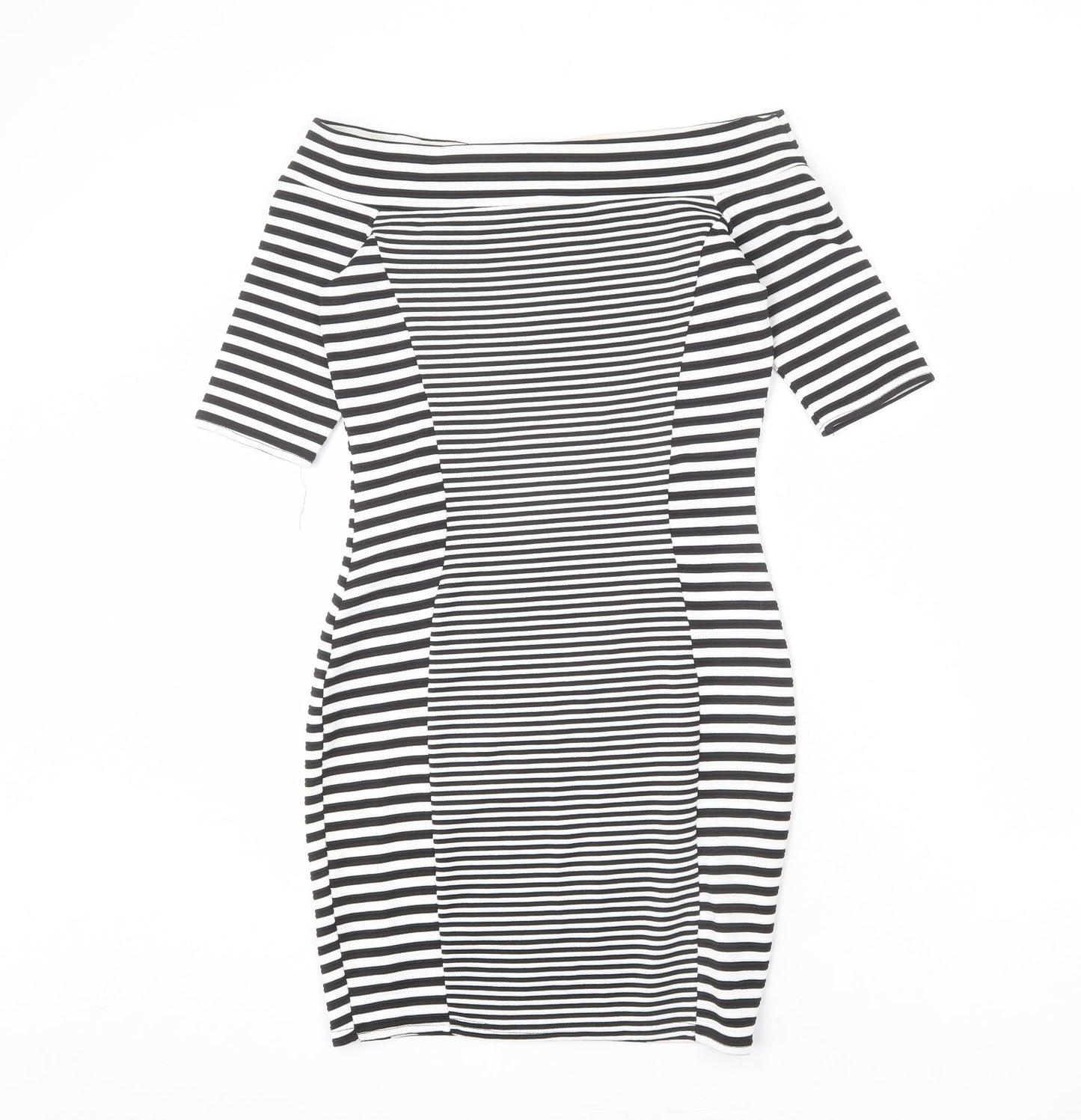 River Island Womens Black Striped Polyester Bodycon Size 10 Off the Shoulder Pullover