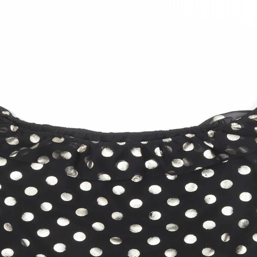 NEXT Womens Black Polka Dot Polyester Cropped Blouse Size 12 Off the Shoulder - Ruffle Detail