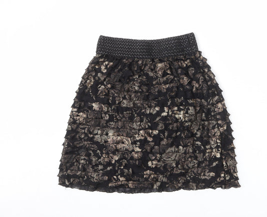 Javier Simorra Womens Black Floral Polyester A-Line Skirt Size 10