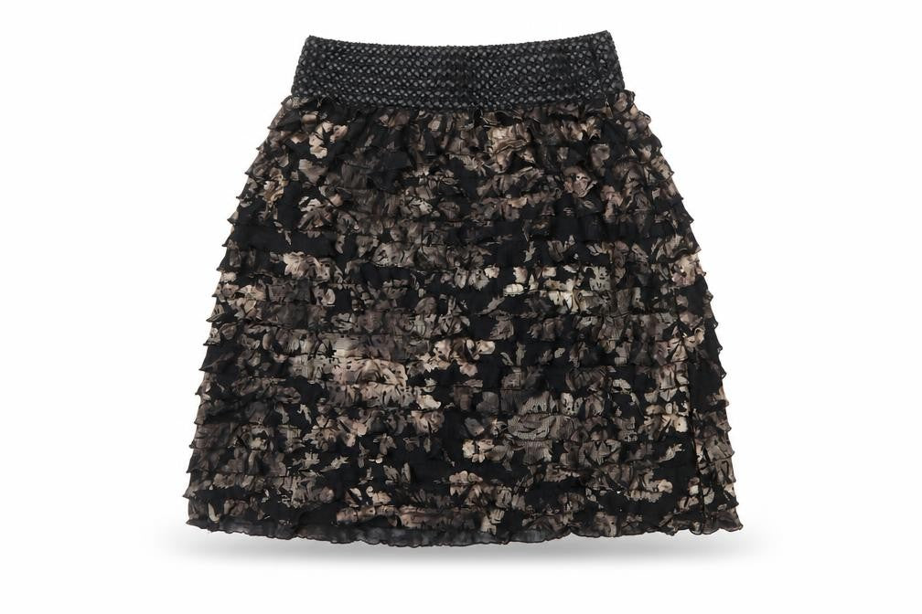 Javier Simorra Womens Black Floral Polyester A-Line Skirt Size 10