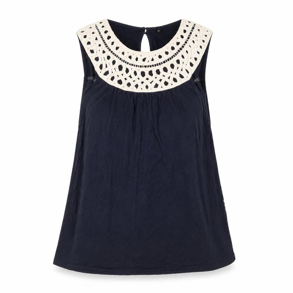 Topshop Womens Blue Modal Basic Tank Size 10 Round Neck - Lace Detail