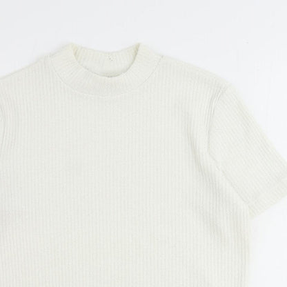 Dash Womens Ivory Mock Neck Polyester Pullover Jumper Size 14
