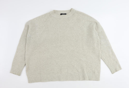 Bershka Womens Beige Mock Neck Acrylic Pullover Jumper Size M