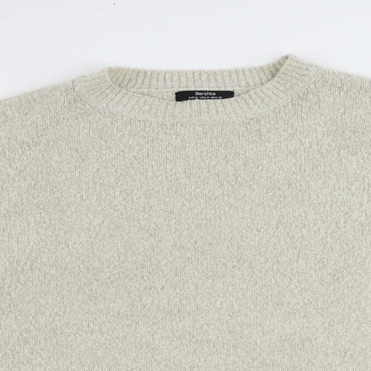 Bershka Womens Beige Mock Neck Acrylic Pullover Jumper Size M