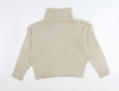 Additional front view of Only women’s beige roll neck acrylic jumper, size M