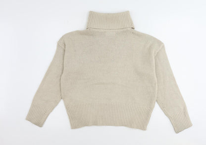 Back view of Only women’s beige roll neck acrylic jumper, size M