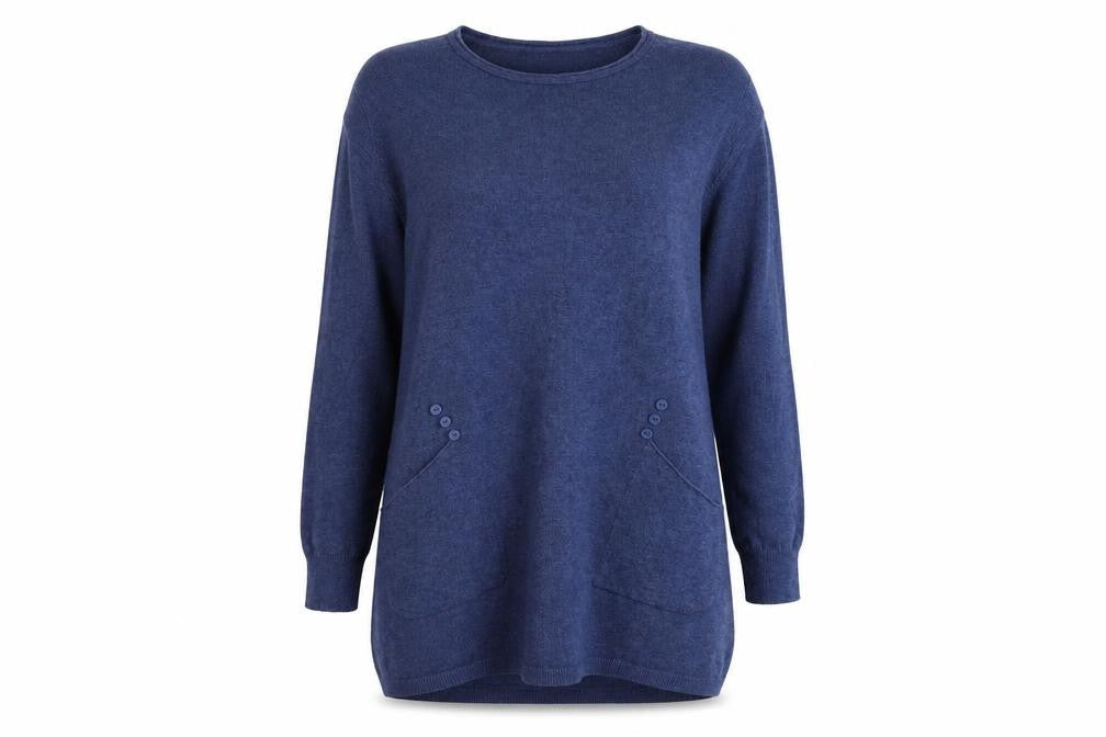 E-Woman Womens Blue Round Neck Polyamide Pullover Jumper Size S - Size S-M