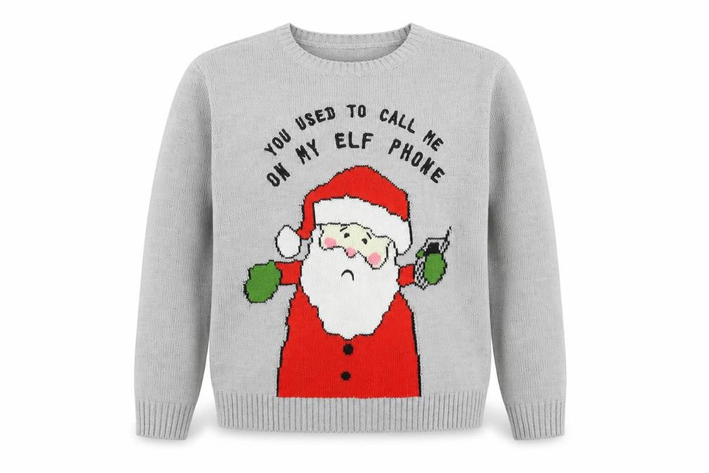 H&M Womens Grey Round Neck Acrylic Pullover Jumper Size XS - Santa Claus Slogan