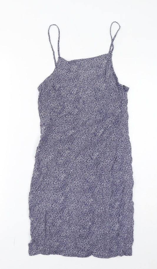 Cooperative Womens Blue Floral Viscose Mini Size XS Square Neck Zip