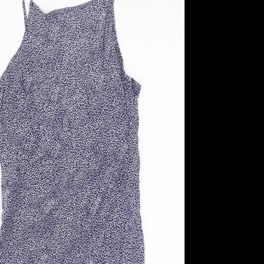 Cooperative Womens Blue Floral Viscose Mini Size XS Square Neck Zip