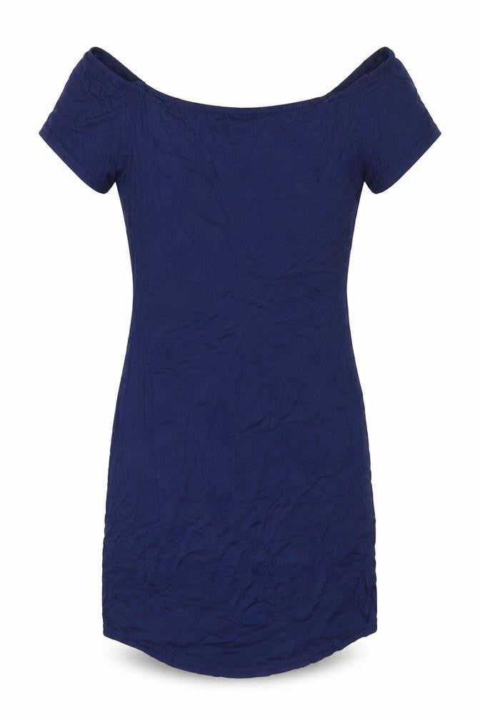 PRETTYLITTLETHING Womens Blue Viscose Bodycon Size 8 Off the Shoulder Pullover