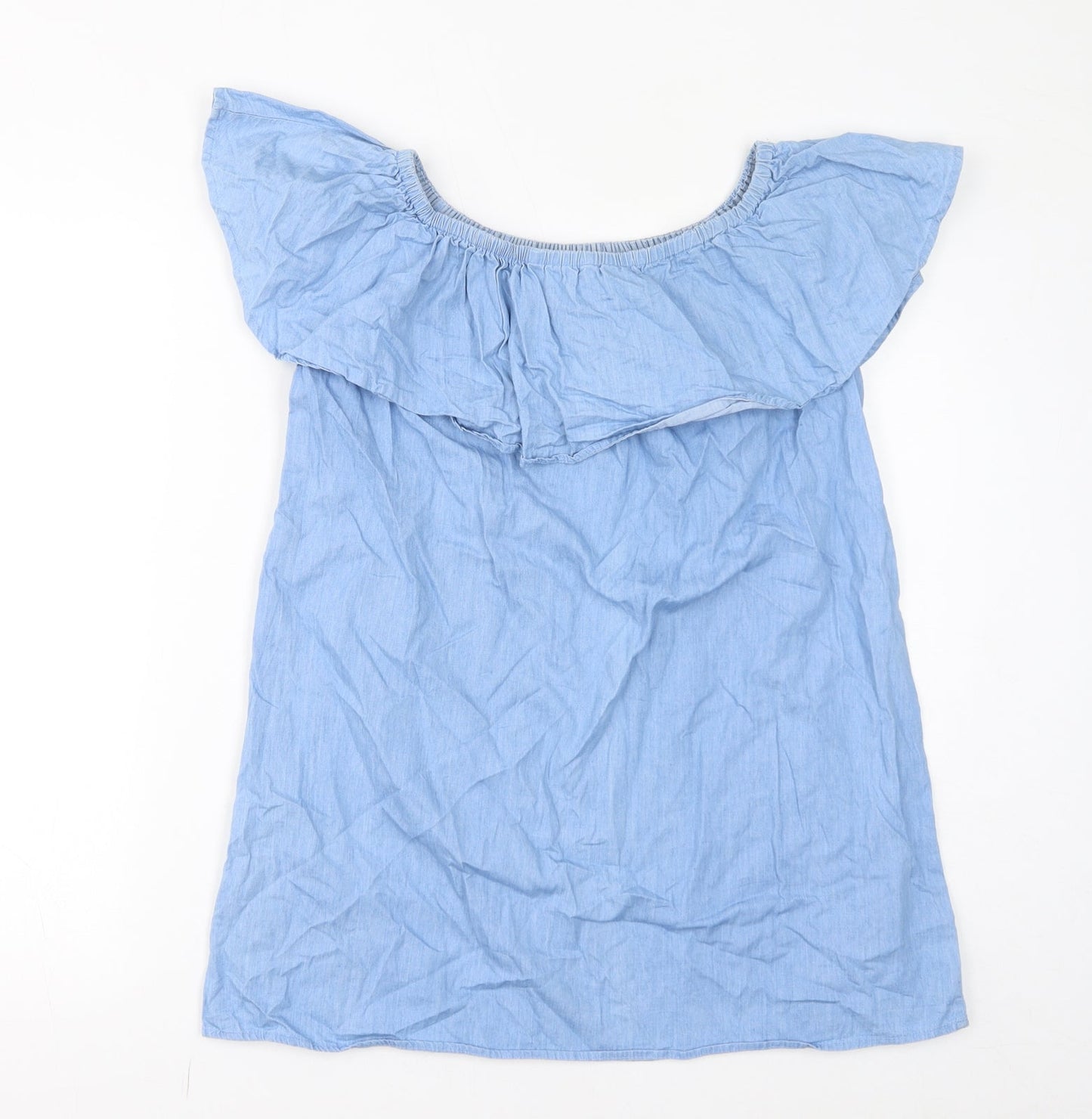 IVIVi Womens Blue 100% Cotton Basic Blouse Size S Round Neck - Size S/M, Floral Embroidery