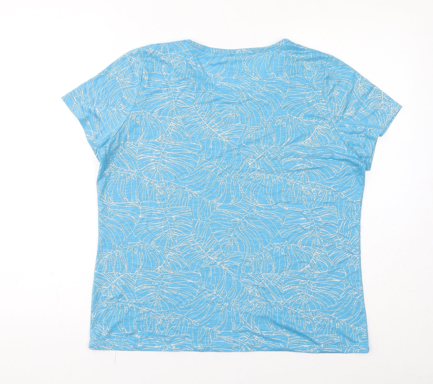 Klass Womens Blue Geometric Polyester Basic T-Shirt Size L Round Neck - Leaves