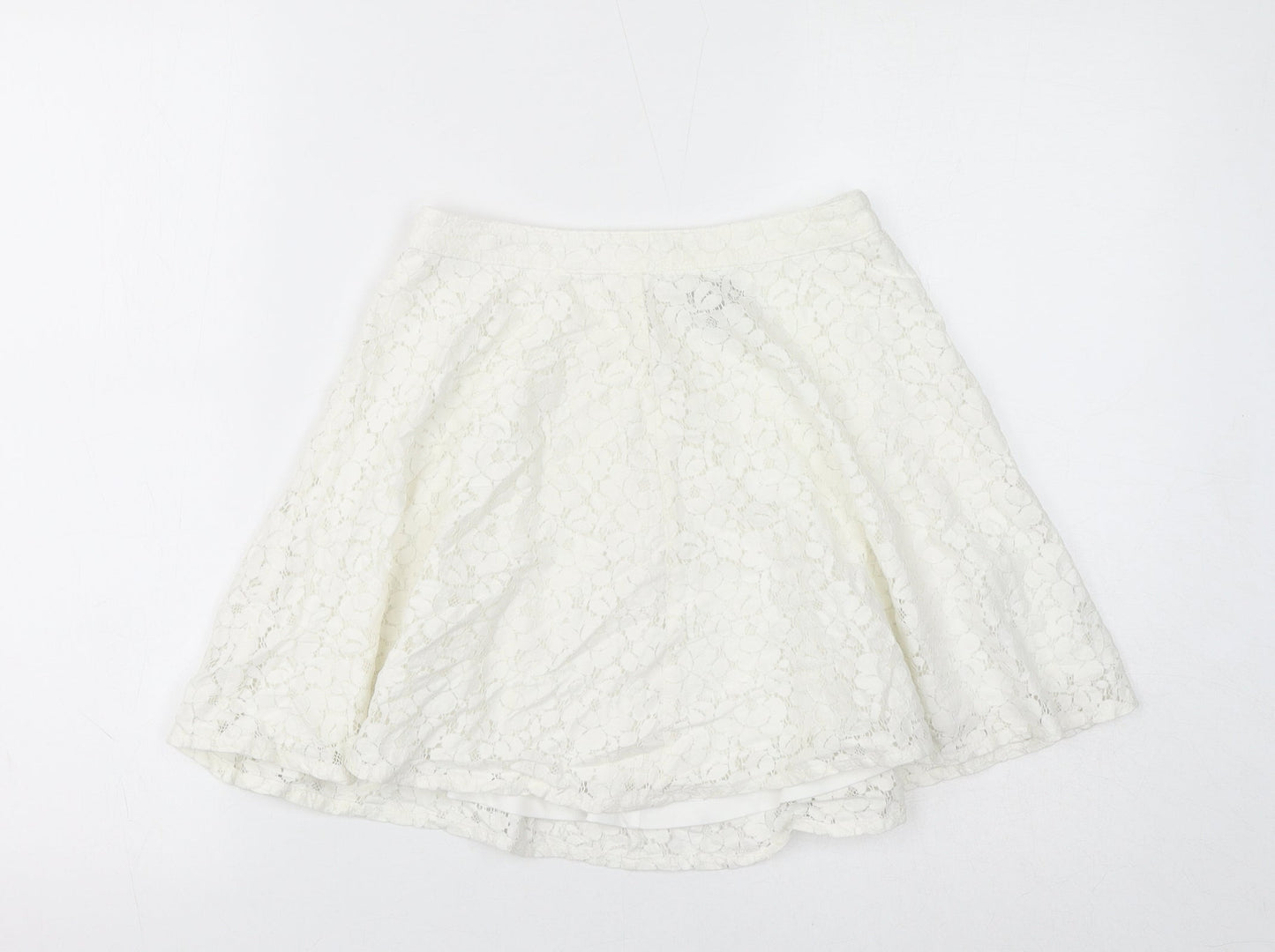 Topshop Womens White Cotton Flare Skirt Size 8 Zip - Lace Overlay