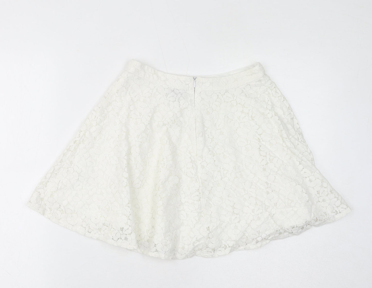 Topshop Womens White Cotton Flare Skirt Size 8 Zip - Lace Overlay