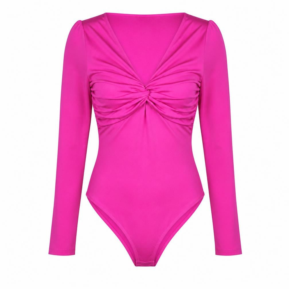 Zara Womens Pink Polyester Bodysuit One-Piece Size S Button - Twist Detail