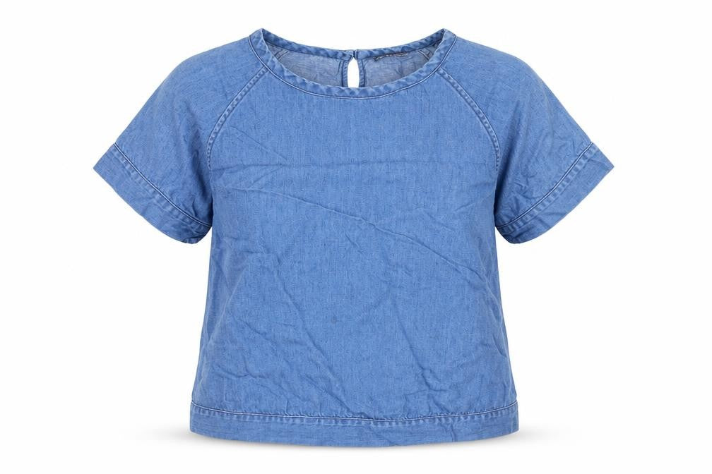 Marks & Spencer Womens Blue Cotton Basic Blouse Size 8 Round Neck