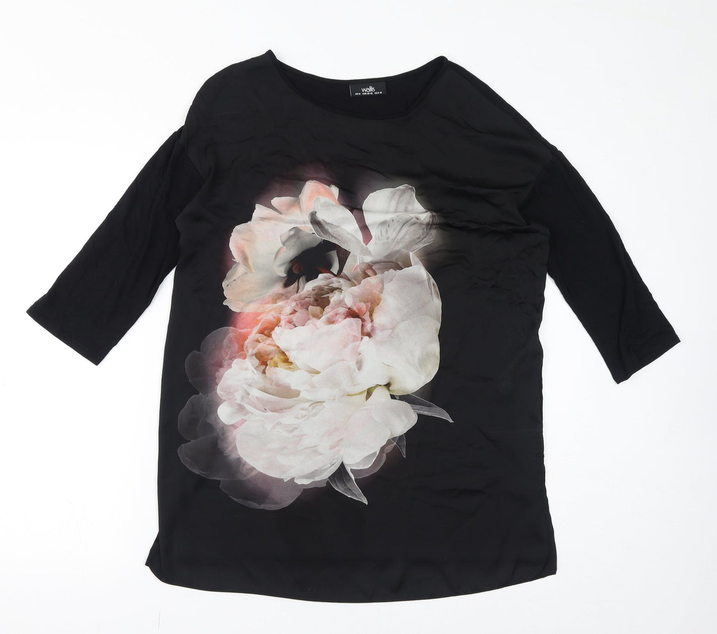 Wallis Womens Black Viscose Basic Blouse Size 8 Round Neck - Size 8-10, Flower