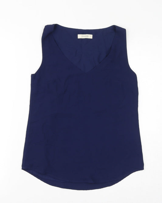 Oasis Womens Blue Polyester Basic Tank Size 6 Round Neck
