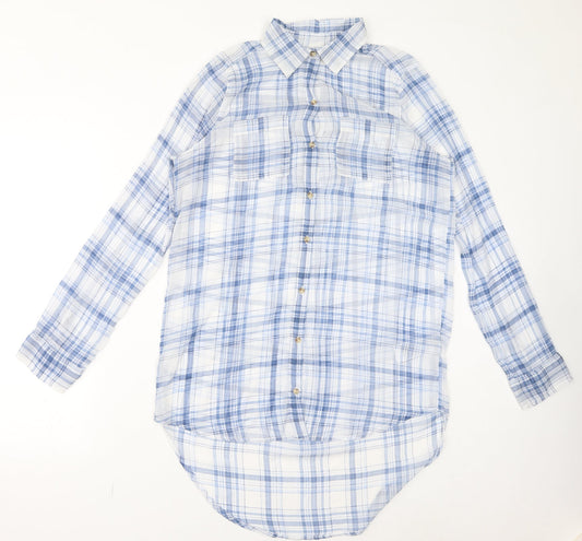 Hollister Mens Blue Check Polyester Button-Up Size S Collared Button - Sheer