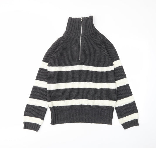 PRETTYLITTLETHING Womens Grey High Neck Striped Acrylic Pullover Jumper Size XS - 1/2 Zip