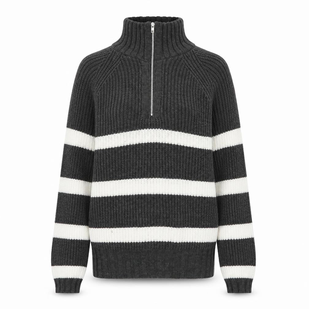 PRETTYLITTLETHING Womens Grey High Neck Striped Acrylic Pullover Jumper Size XS - 1/2 Zip