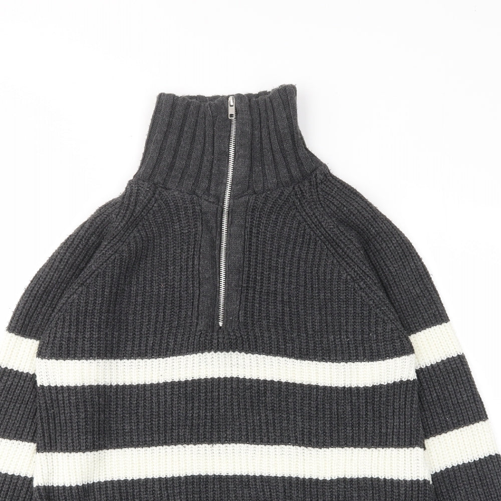 PRETTYLITTLETHING Womens Grey High Neck Striped Acrylic Pullover Jumper Size XS - 1/2 Zip