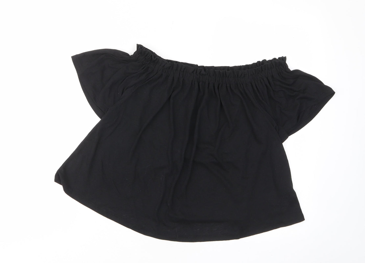 New Look Womens Black Viscose Basic T-Shirt Size 8 Off the Shoulder - Frill