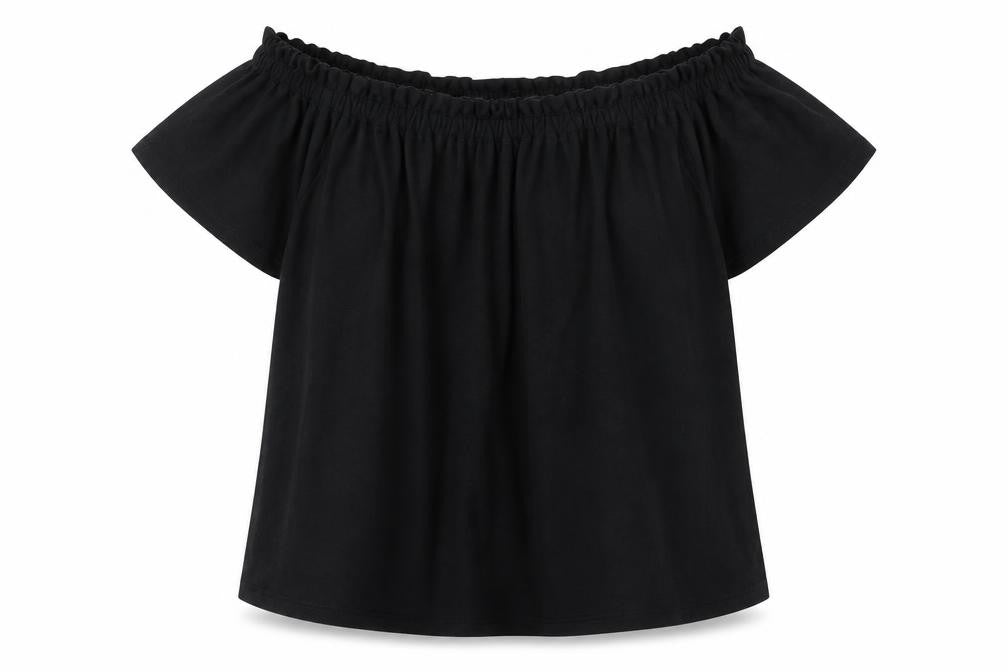 New Look Womens Black Viscose Basic T-Shirt Size 8 Off the Shoulder - Frill