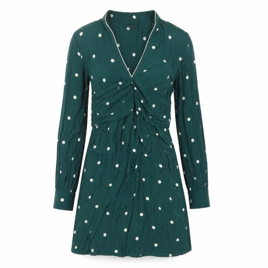 Topshop Womens Green Polka Dot Viscose A-Line Size 10 V-Neck Zip - Pleated, Open back
