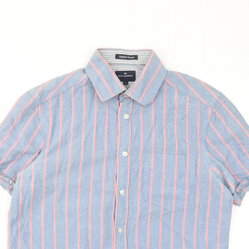 Blue Harbour Mens Blue Striped Cotton Button-Up Size S Collared Button - Pocket