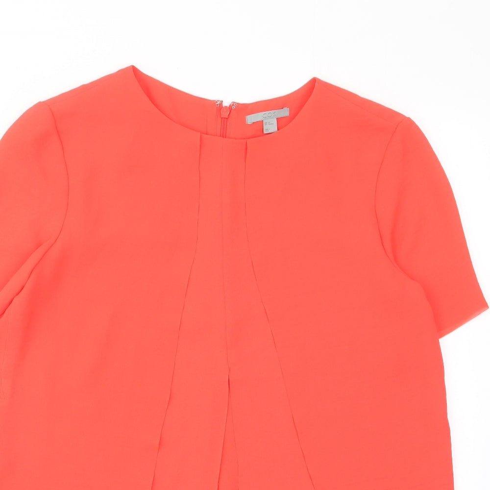 COS Womens Red Polyester Basic T-Shirt Size 6 Crew Neck - Layered