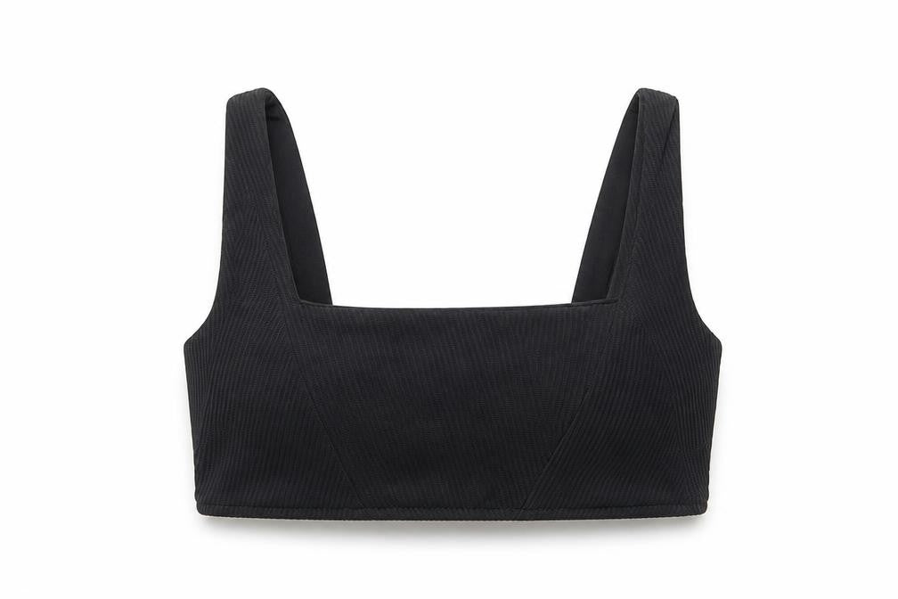 Strada Womens Black Polyester Cropped Tank Size S Square Neck