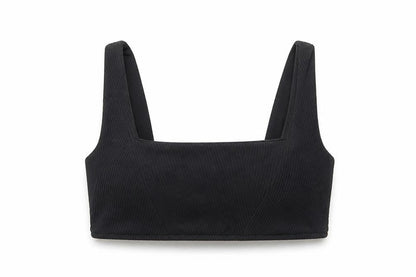 Stradivarius Womens Black Polyester Cropped Tank Size S Square Neck